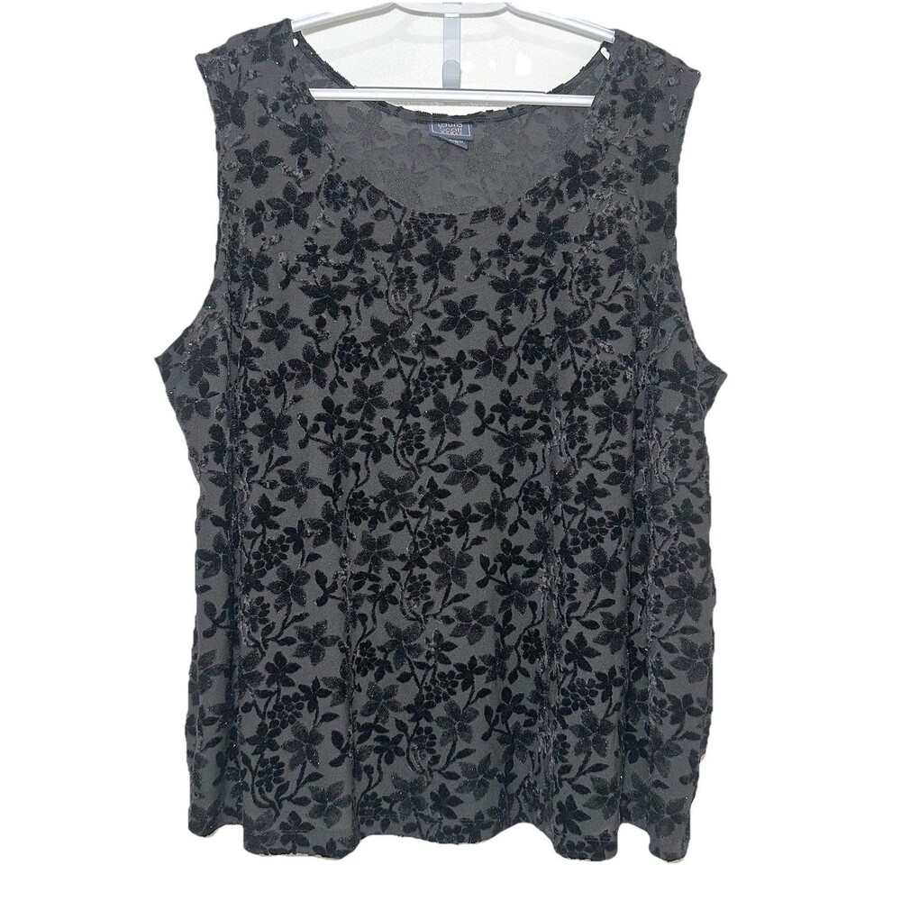 Laura Scott Plus 24/26 Black Velvet Burnout Sheer Floral Tank Top Goth Stretch